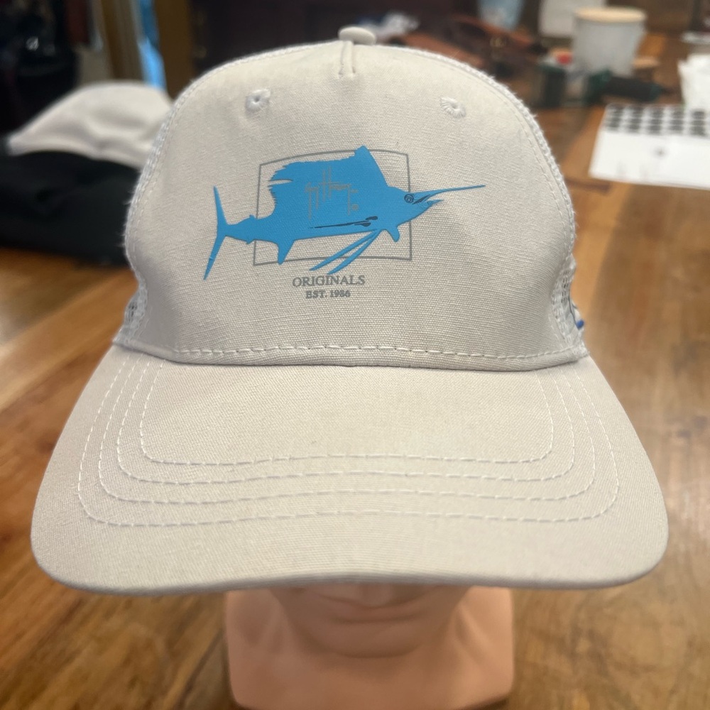 Guy Harvey Navy & White Mesh Trucker Hat with Logo Tag